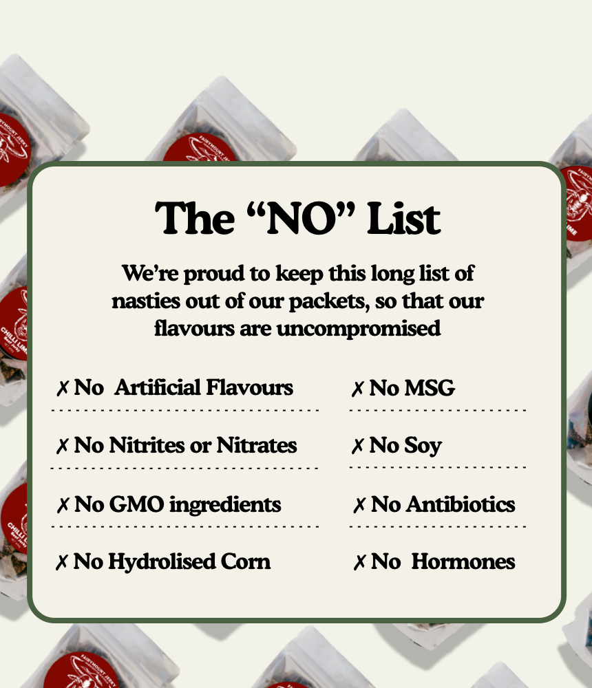 The Fairymount Jerky No List with Chilli Lime Jerky Packet Background designed for Mobile