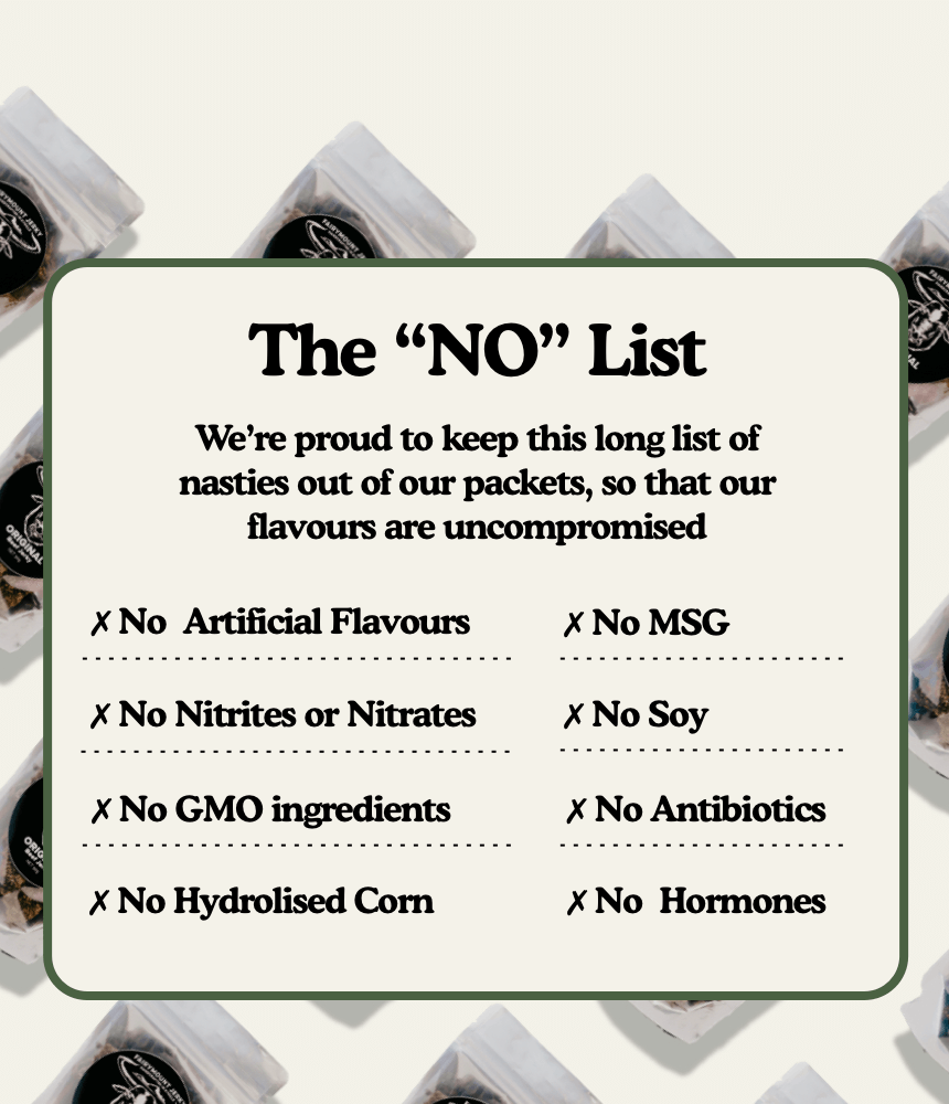 The Fairymount Jerky No List with Original Beef Jerky Packet Background designed for mobile