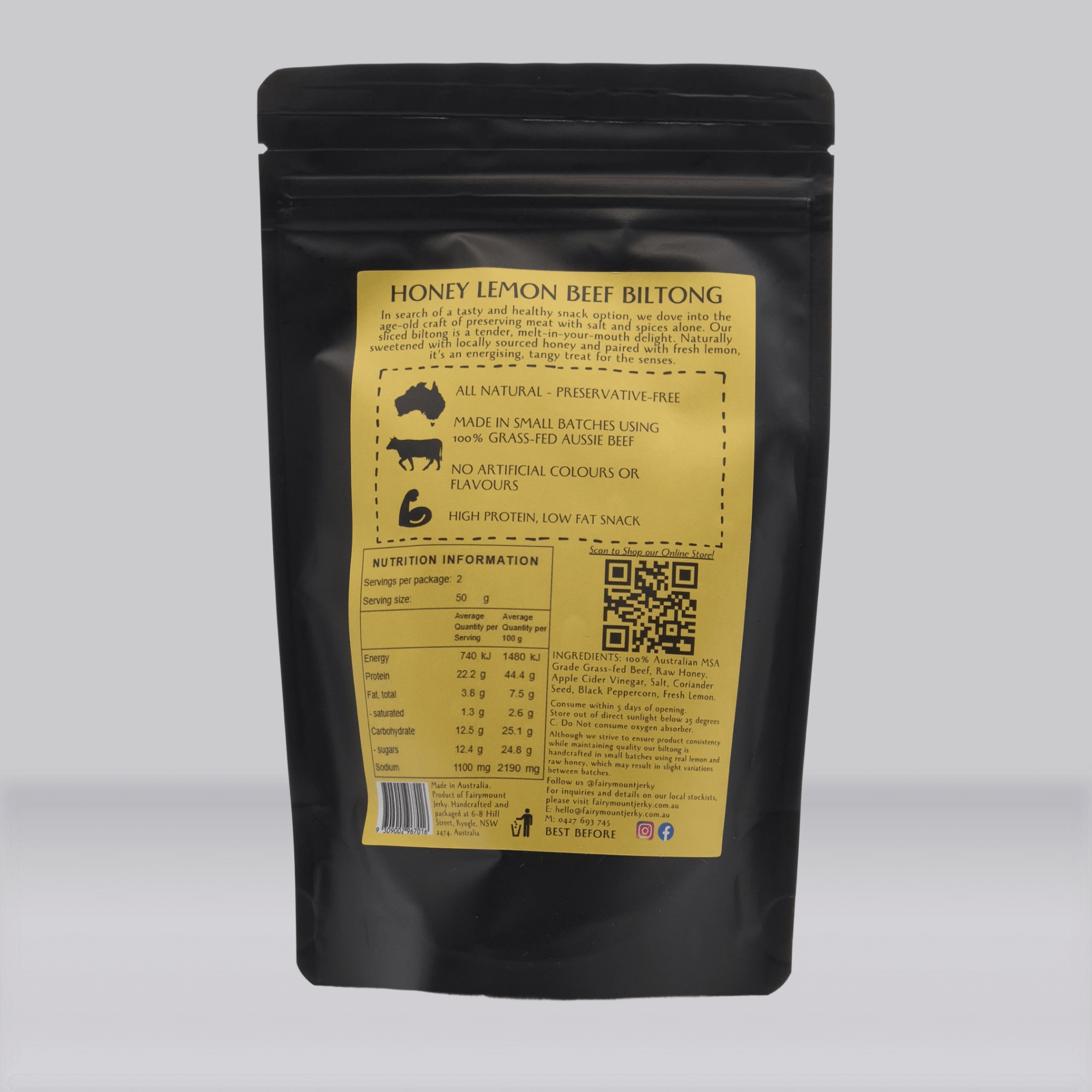 Honey Lemon Sliced Biltong - Fairymount Jerky