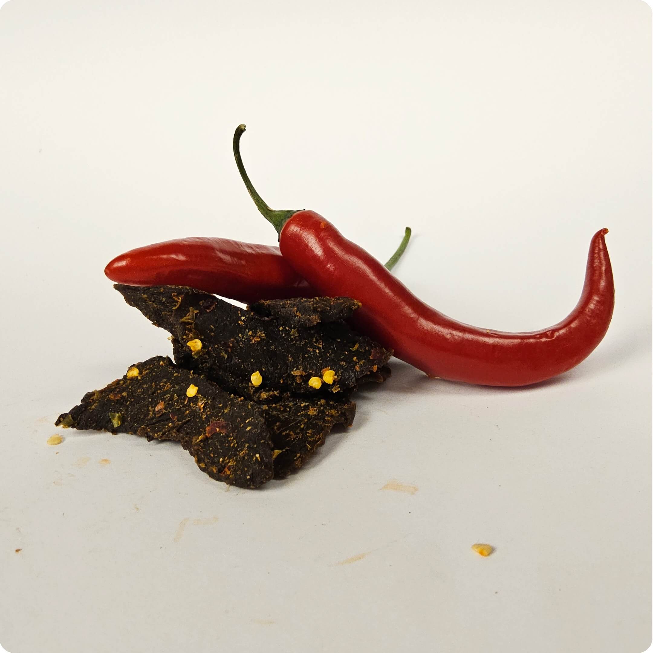 Chilli Lime Beef Jerky Unpackaged with Chillies 