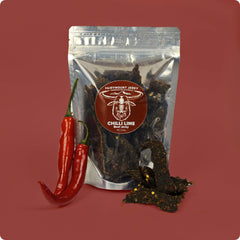 Chilli Lime Beef Jerky with Red Background